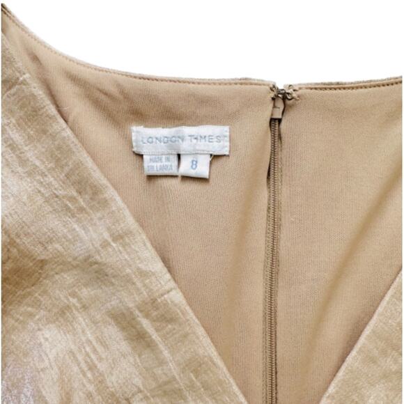 London Times Dress Champagne Shimmer Sleeveless Tiered Cocktail Dress Size 8 - Picture 2 of 11